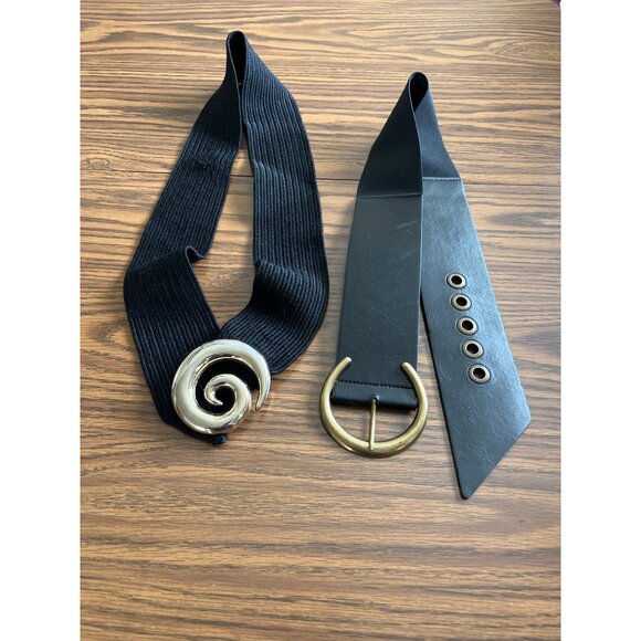 Black stretch belts with gold tone buckles set of two size S/M - Picture 1 of 6